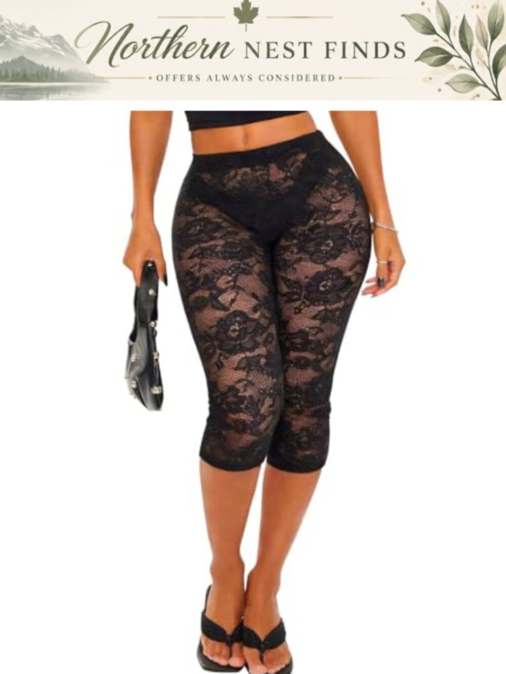 Lace Capri Leggings Sheer Mesh Cropped Slim Fit Party